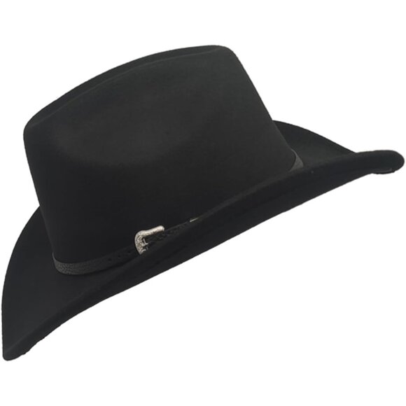 Unisex Black Western with Leather Buckle Band Classic Fedora Cowboy Felt Hat - Picture 7 of 7